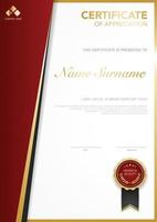 diploma certificate template red and gold color with luxury and modern style vector image, suitable for appreciation.  Vector illustration.