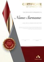 diploma certificate template red and gold color with luxury and modern style vector image, suitable for appreciation.  Vector illustration.