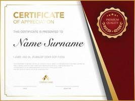 diploma certificate template red and gold color with luxury and modern style vector image.