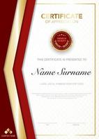 diploma certificate template red and gold color with luxury and modern style vector image, suitable for appreciation.  Vector illustration.