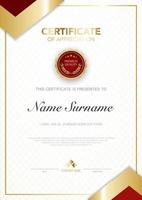 diploma certificate template red and gold color with luxury and modern style vector image, suitable for appreciation.  Vector illustration.