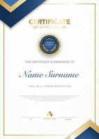 diploma certificate template blue and gold color with luxury and modern style vector image, suitable for appreciation.  Vector illustration.