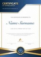 diploma certificate template blue and gold color with luxury and modern style vector image, suitable for appreciation.  Vector illustration.
