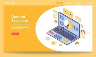 Targeting and content marketing landing page template. Lead generation, audience attraction website interface with flat illustration. SMM, media advertising homepage layout vector