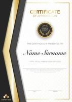 diploma certificate template black and gold color with luxury and modern style vector image, suitable for appreciation.  Vector illustration.