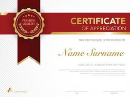 diploma certificate template red and gold color with luxury and modern style vector image, suitable for appreciation.  Vector illustration.