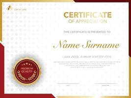 diploma certificate template red and gold color with luxury and modern style vector image, suitable for appreciation.  Vector illustration.