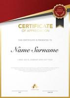 diploma certificate template red and gold color with luxury and modern style vector image, suitable for appreciation.  Vector illustration.