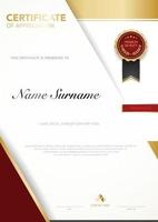 diploma certificate template red and gold color with luxury and modern style vector image, suitable for appreciation.  Vector illustration.