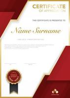 diploma certificate template red and gold color with luxury and modern style vector image, suitable for appreciation.  Vector illustration.