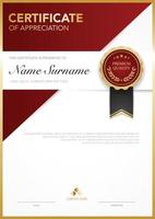 diploma certificate template red and gold color with luxury and modern style vector image, suitable for appreciation.  Vector illustration.