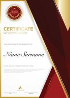 diploma certificate template red and gold color with luxury and modern style vector image, suitable for appreciation.  Vector illustration.