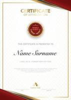 diploma certificate template red and gold color with luxury and modern style vector image, suitable for appreciation.  Vector illustration.