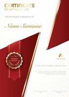 diploma certificate template red and gold color with luxury and modern style vector image, suitable for appreciation.  Vector illustration.