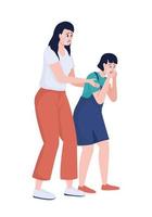 Crying woman embracing girl shoulders semi flat color vector characters. Full body people on white. Supporting child isolated modern cartoon style illustration for graphic design and animation