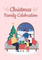 Christmas family celebration poster flat vector template. Festive day. Brochure, booklet one page concept design with cartoon characters. Winter season holidays flyer, leaflet with copy space