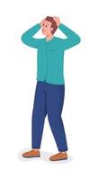 Terrified man semi flat color vector character. Panicking figure. Full body person on white. Emergency situation isolated modern cartoon style illustration for graphic design and animation