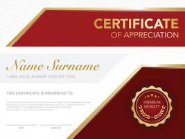 diploma certificate template red and gold color with luxury and modern style vector image, suitable for appreciation.  Vector illustration.