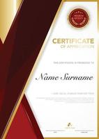 diploma certificate template red and gold color with luxury and modern style vector image, suitable for appreciation.  Vector illustration.