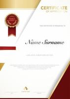 diploma certificate template red and gold color with luxury and modern style vector image, suitable for appreciation.  Vector illustration.