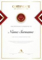 diploma certificate template red and gold color with luxury and modern style vector image, suitable for appreciation.  Vector illustration.