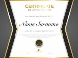 Plantilla de certificado de diploma en color negro y dorado con imagen vectorial de lujo y estilo moderno. vector