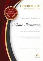 diploma certificate template red and gold color with luxury and modern style vector image, suitable for appreciation.  Vector illustration.