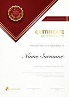 diploma certificate template red and gold color with luxury and modern style vector image, suitable for appreciation.  Vector illustration.