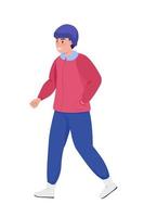 Smiling man walking semi flat color vector character. Walking figure. Full body person on white. Winter season isolated modern cartoon style illustration for graphic design and animation