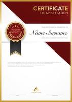 diploma certificate template red and gold color with luxury and modern style vector image, suitable for appreciation.  Vector illustration.