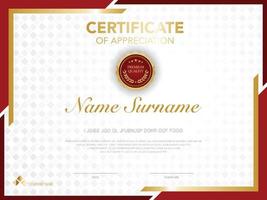 diploma certificate template red and gold color with luxury and modern style vector image, suitable for appreciation.  Vector illustration.