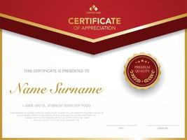 diploma certificate template red and gold color with luxury and modern style vector image.