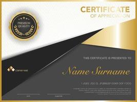 Plantilla de certificado de diploma en color negro y dorado con imagen vectorial de lujo y estilo moderno. vector