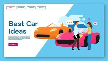 mejores ideas de coches plantilla de vector de página de destino. idea de la interfaz del sitio web del concesionario con ilustraciones planas. diseño de la página de inicio de la sala de exposición de automóviles. banner web de compras, concepto de dibujos animados de página web