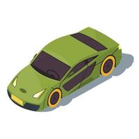 Sports car isometric color vector illustration. City transport infographic. Racing car. Green supercar. Urban fast auto. Town transportation. Automobile 3d concept isolated on white background