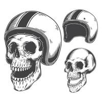 Vintage skull helmet set, handrawn style