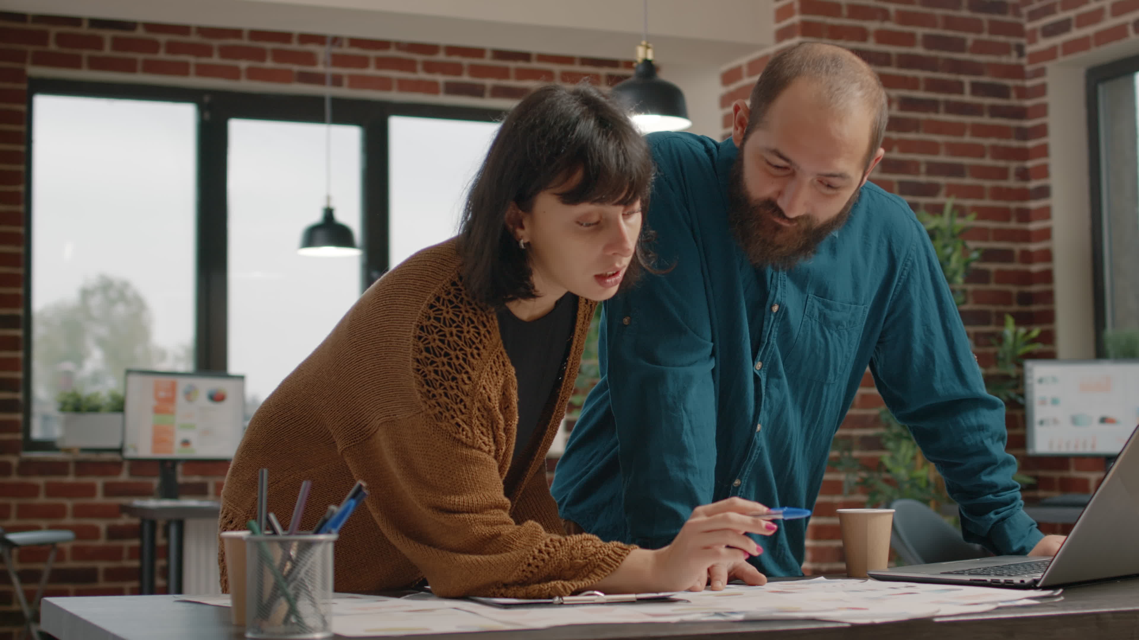 Man and woman doing teamwork to design project strategy 4450475 Stock ...