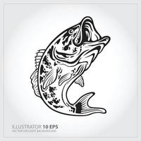 Vector Illustration of a largemouth bass fish jumping  in white background done in retro style.