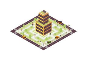 Eco city isometric color vector illustration. Smart building with solar grid, plants infographic. Green, sustainable, eco friendly house 3d concept. Renewable energy usage. Isolated design element