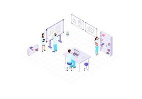 Scientists, chemists, academics, research workers isometric color vector illustration. People in white coats infographic. Scientific lab 3d concept. biochemistry, biotechnology design element