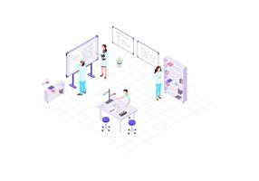 Scientists, chemists, academics, research workers isometric color vector illustration. People in white coats infographic. Scientific lab 3d concept. biochemistry, biotechnology design element