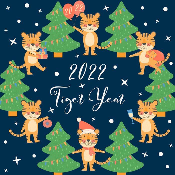 Christmas In The Adobes 2022 Merry Christmas And Happy New Year Banner Greating Card Or Poster With Cute  Tigers Symbol 2022 Year Mascot Holiday Winter Concept With Vector Character  And New Year Tree 4451197 Vector Art At Vecteezy