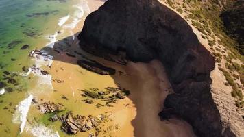 Drone over a huge cliff beach in Alentejo, Portugal