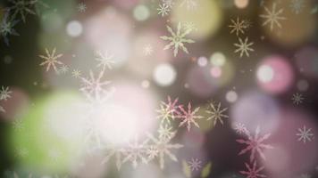 colorful bokeh snowflakes and unfocused bokeh light background. video