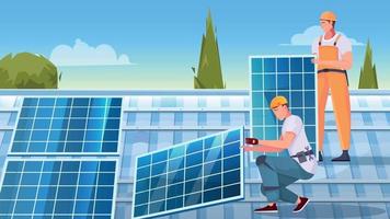 Solar Panels Installation Flat Composition vector