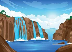 Nature Landscape With Waterfall vector