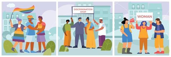 Discrimination Activists Compositions Set vector