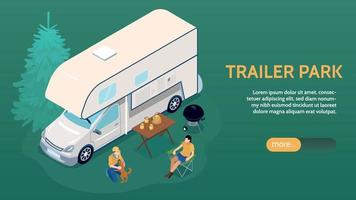 Isometric Trailer Park Horizontal Banner vector