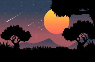 Spooky night forest background with full moon vector
