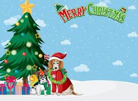Merry Christmas background template with Beagle dog vector